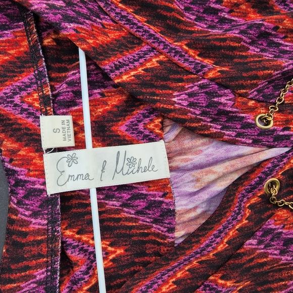 Vivid Boho Abstract Long Sleeve EMMA & MICHELE Leather Belt Stretch Dress ♥️ - Picture 2 of 7